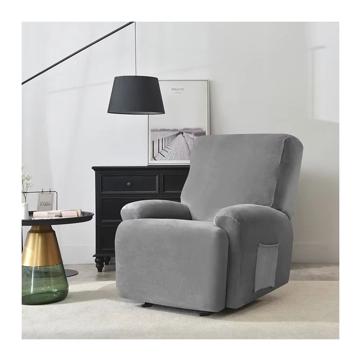 WANERQU Samt Stretch Sofabezug für 1/2/3 Sitzer und Relax Sessel, elastischer Schonbezug in Grau - Bild 2