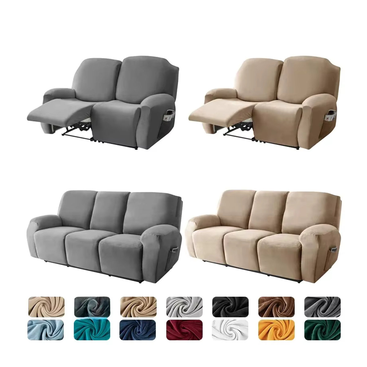 WANERQU Samt Stretch Sofabezug für 1/2/3 Sitzer und Relax Sessel, elastischer Schonbezug in Grau - Bild 3