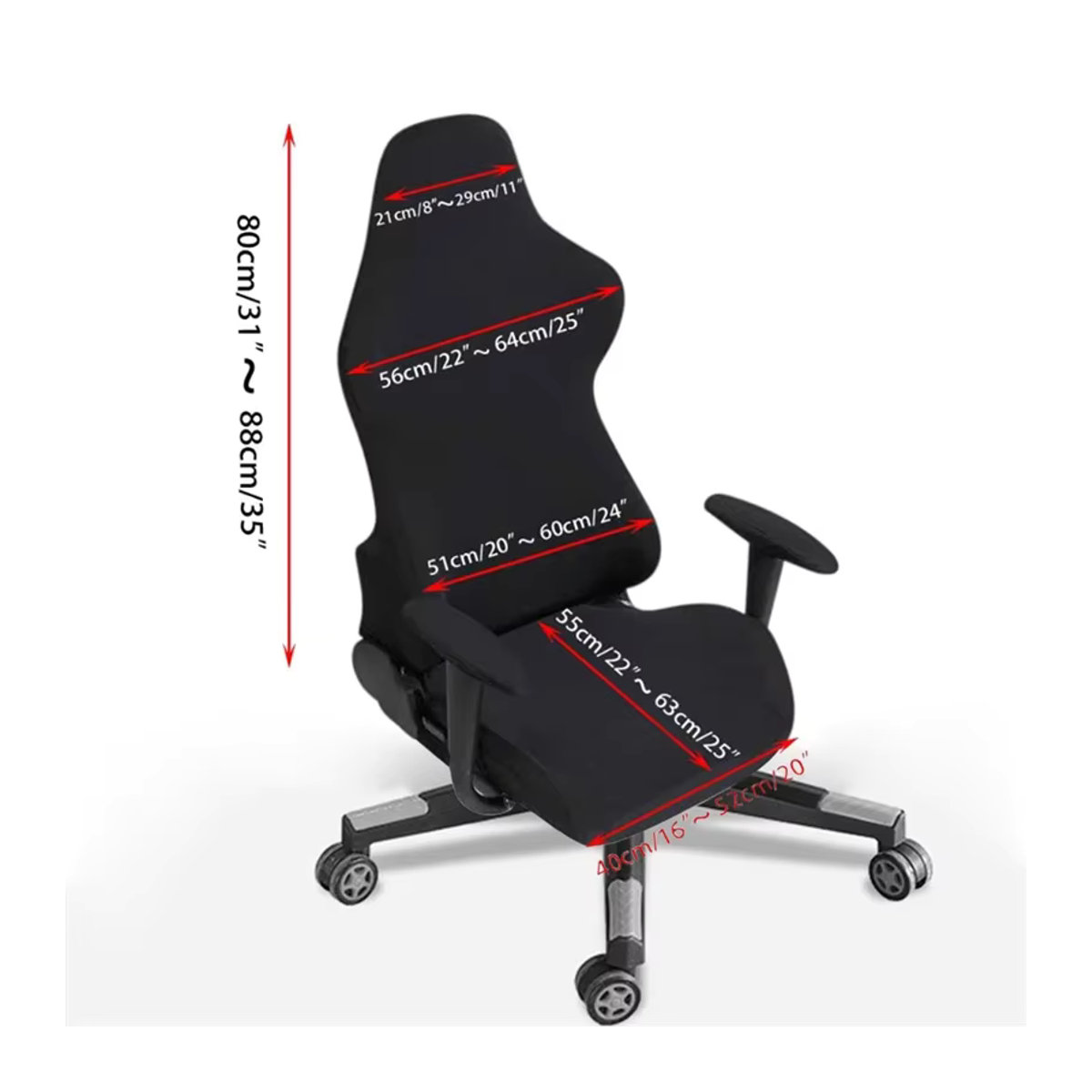 WANERQU Schonbezüge für Büro- und Gaming-Stühle, elastische Sessel-Schutzhussen in Rot und Schwarz - Bild 2