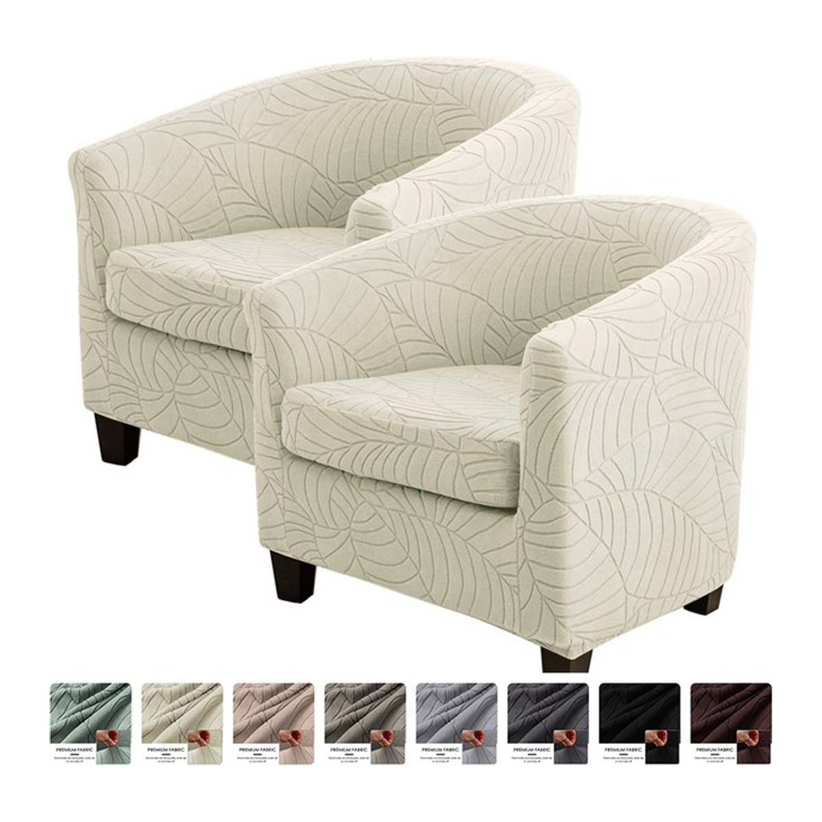 WANERQU Sesselbezüge mit Sitzkissenbezug in Beige, Jacquard Blätter-Design als Schonbezug für Barstühle und Einzelsofas - Bild 1