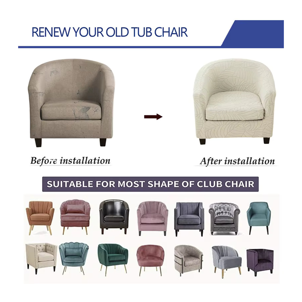 WANERQU Sesselbezüge mit Sitzkissenbezug in Beige, Jacquard Blätter-Design als Schonbezug für Barstühle und Einzelsofas - Bild 5