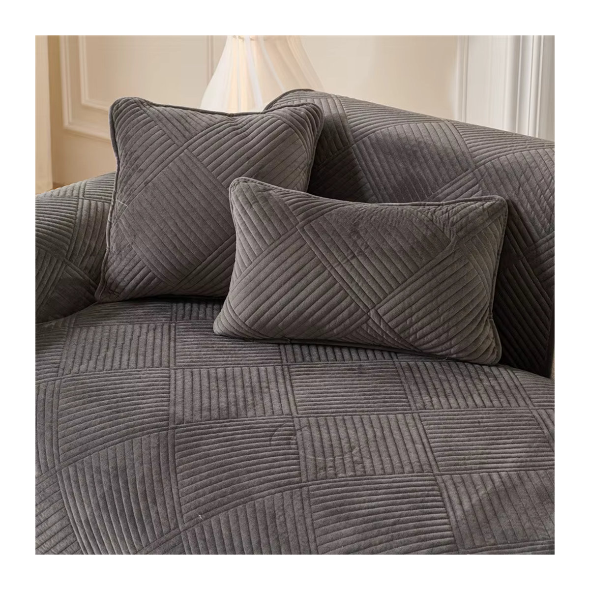 WANERQU Sofa Abdeckung Nordic Gestreift in Grau, Rutschfeste Plüsch-Schutzhülle für dein Wohnzimmer Sofa - Bild 2