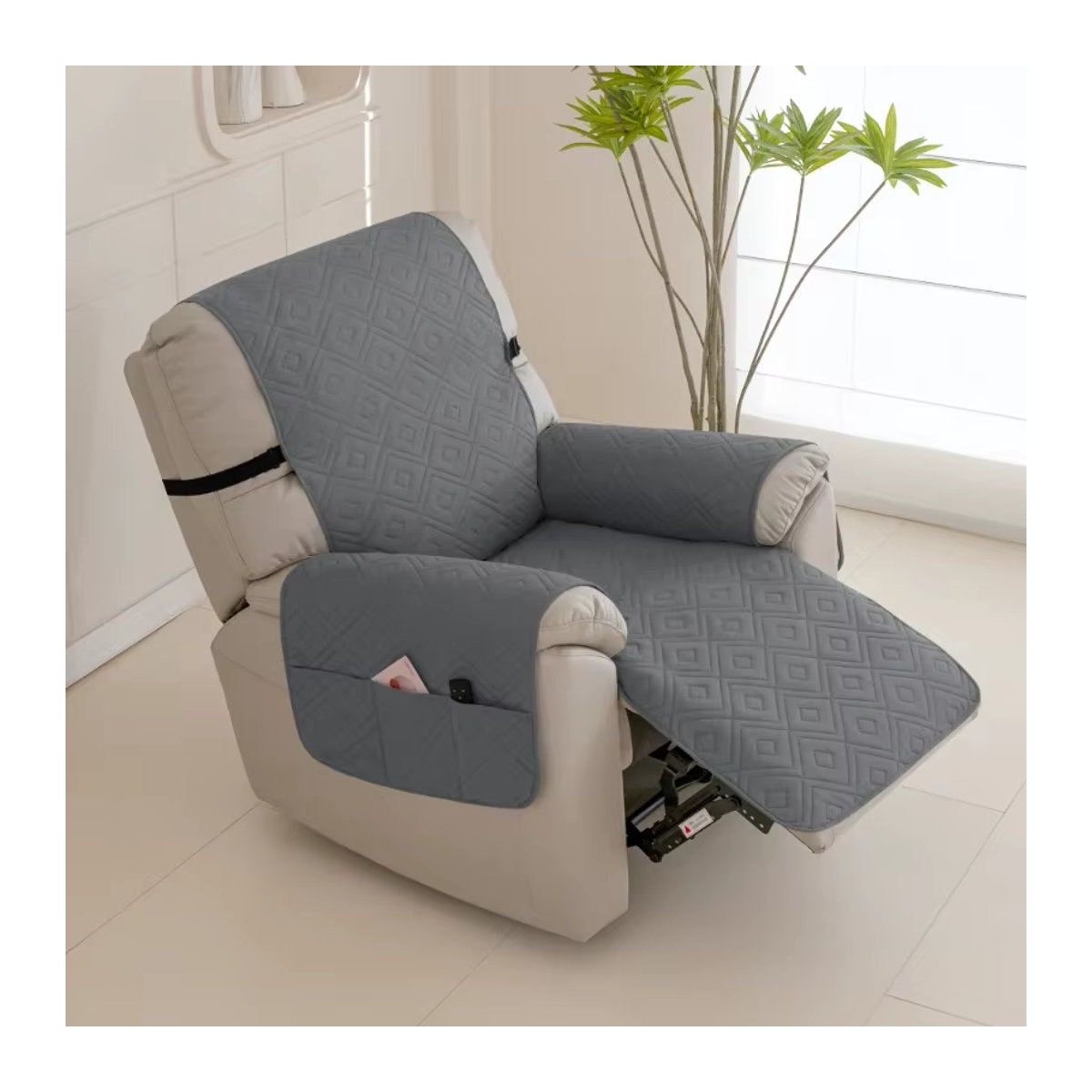 WANERQU Sofa Bezug Grau wasserabweisend und rutschfest mit Tasche - Bild 2