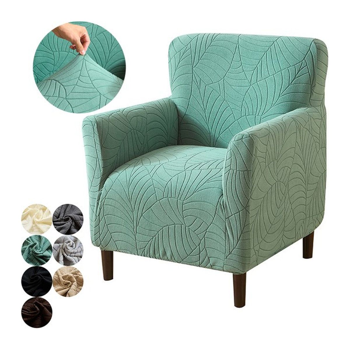 WANERQU Sofa Schonbezug mit Blätter-Jacquard-Muster, elastische Sesselabdeckung für dein Zuhause oder Büro, Beige oder Grün - Bild 1