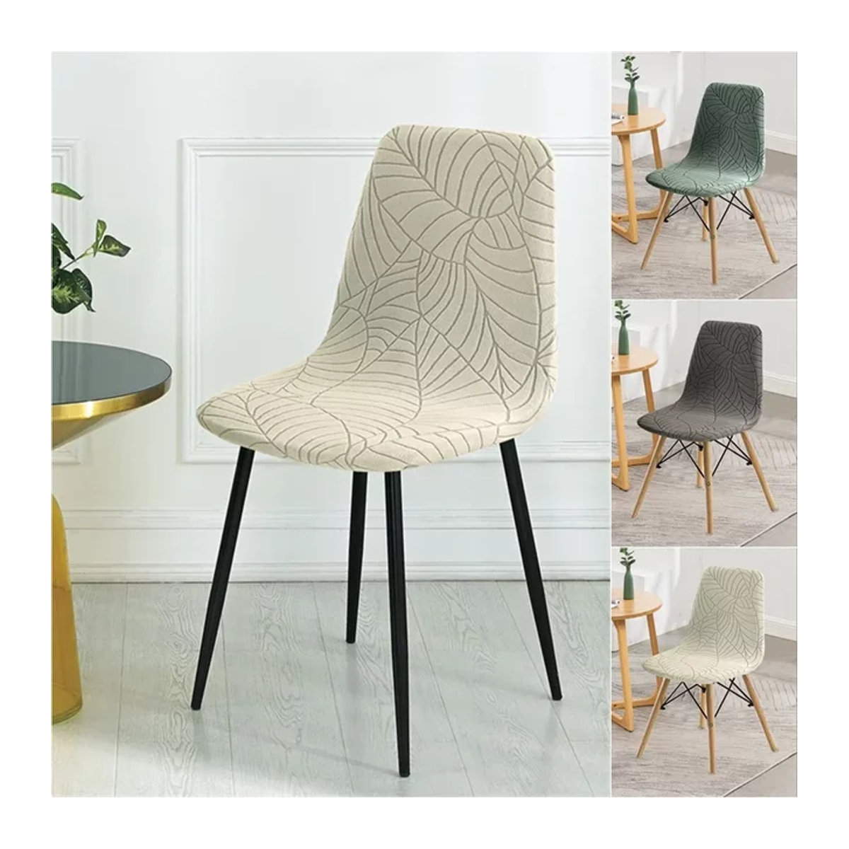 WANERQU Stretch Stuhl Abdeckung mit Blättermuster für Esszimmer und Bar, mehrfarbig - Bild 1