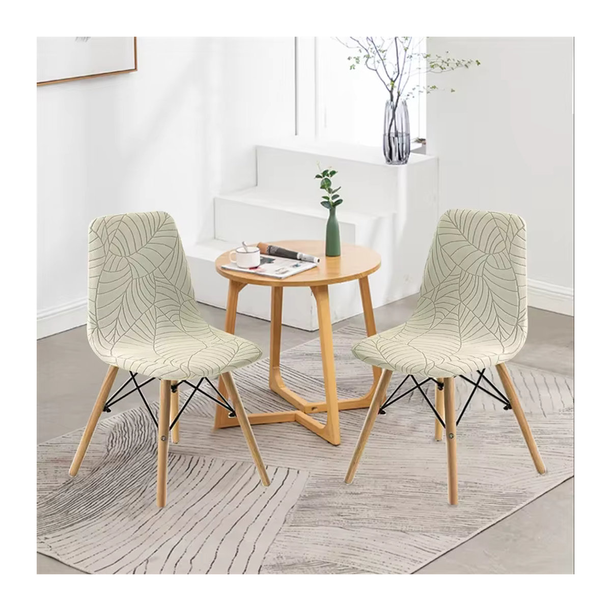 WANERQU Stretch Stuhl Abdeckung mit Blättermuster für Esszimmer und Bar, mehrfarbig - Bild 2