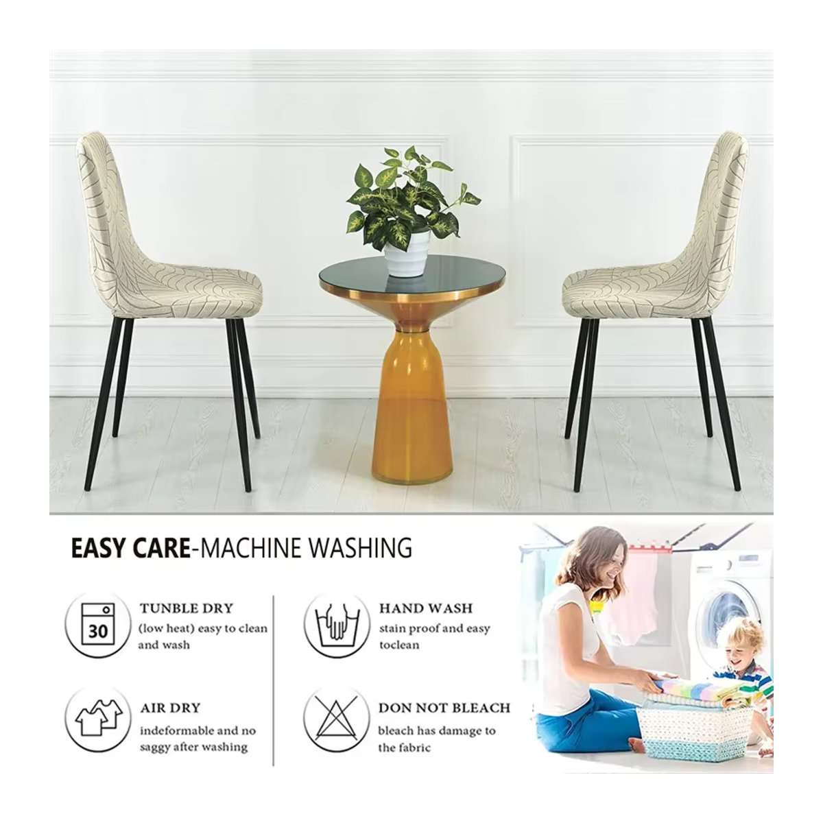 WANERQU Stretch Stuhl Abdeckung mit Blättermuster für Esszimmer und Bar, mehrfarbig - Bild 3