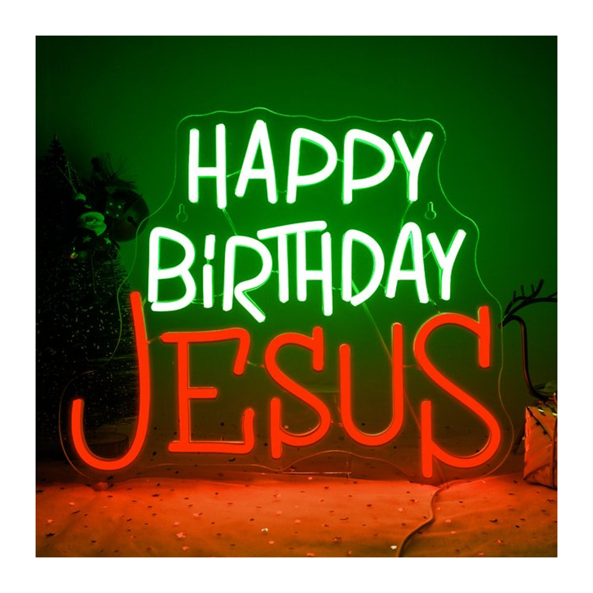 Wanxing Alles Gute zum Geburtstag Jesus Neon Schild aus Acryl, Dimmbare LED Wanddekoration in Bunt für Weihnachten, Party und Schlafzimmer - Bild 1