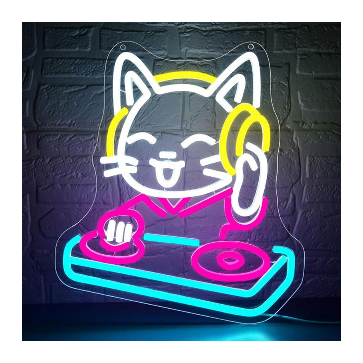 Wanxing DJ Katze Neon Schild dimmbares LED Wandlicht aus Acryl in Bunt - Bild 1