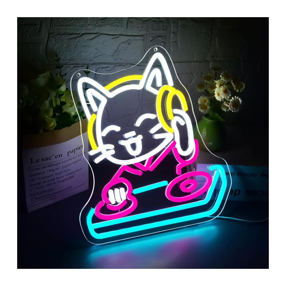 Wanxing DJ Katze Neon Schild dimmbares LED Wandlicht aus Acryl in Bunt - Bild 2