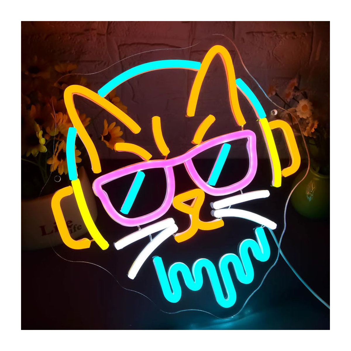 Wanxing DJ-Katze Neonschild aus Acryl, buntes LED-Leuchtschild für Musikzimmer und Studio, USB-betrieben - Bild 2