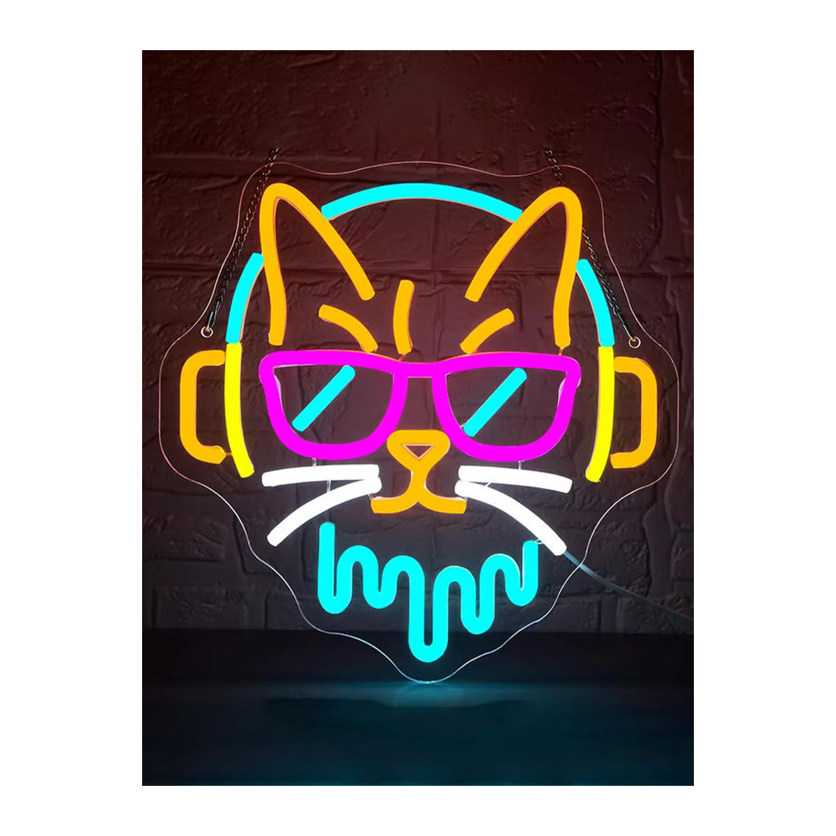 Wanxing DJ-Katze Neonschild aus Acryl, buntes LED-Leuchtschild für Musikzimmer und Studio, USB-betrieben - Bild 6