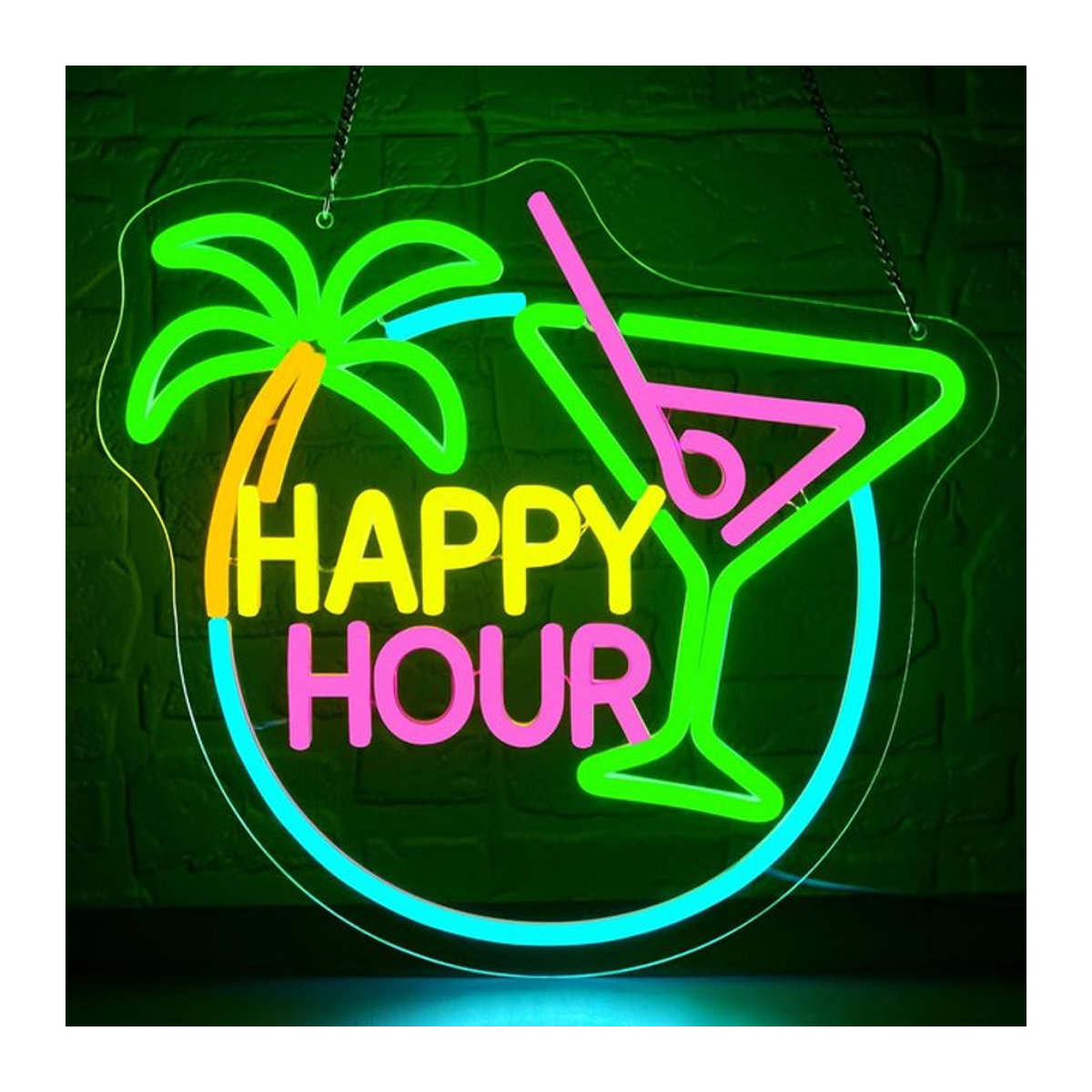 Wanxing Happy Hour Neonschild aus Acryl, dimmbar, Retro-Design in Bunt, Wanddekoration für Bar, Party und Zuhause - Bild 1