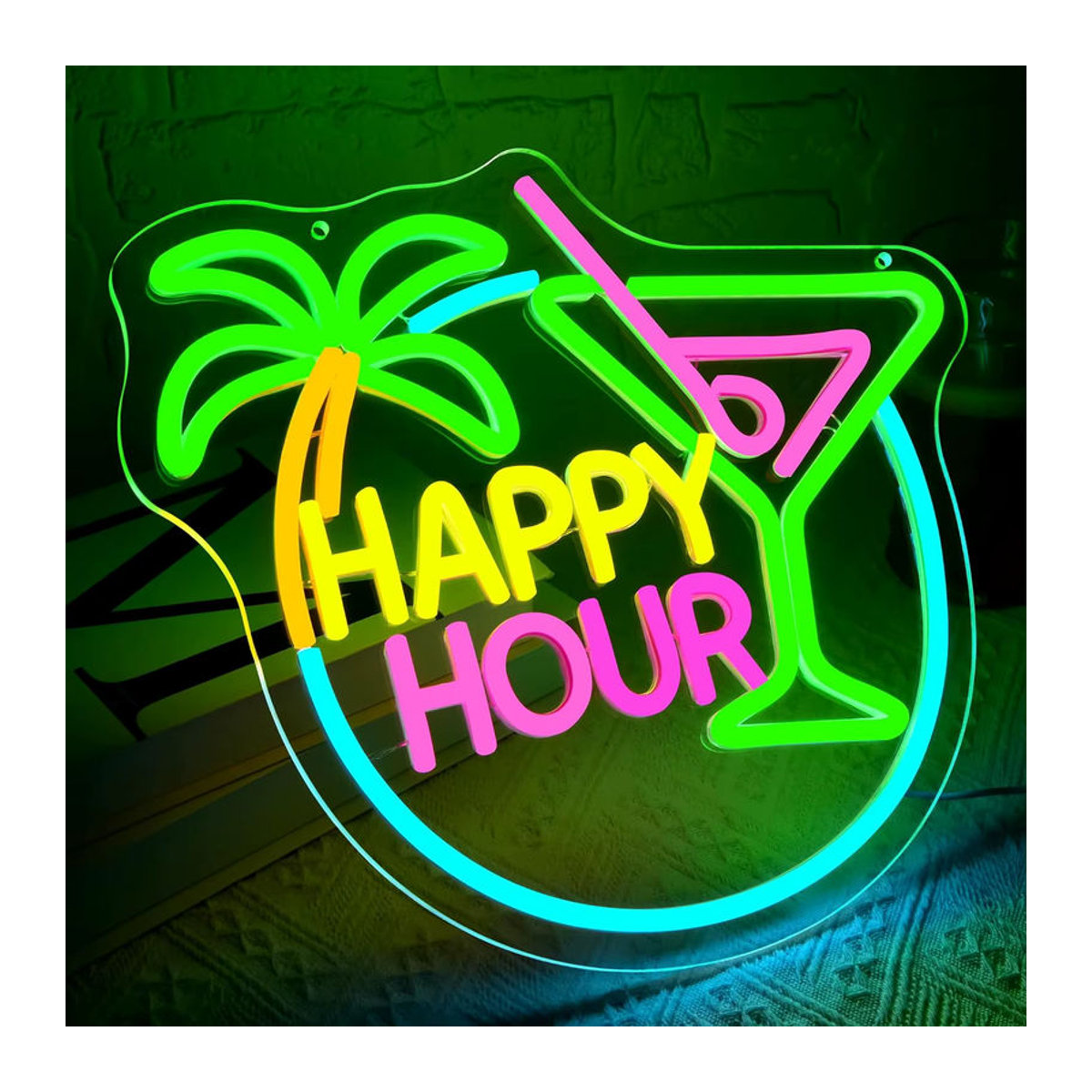 Wanxing Happy Hour Neonschild aus Acryl, dimmbar, Retro-Design in Bunt, Wanddekoration für Bar, Party und Zuhause - Bild 2