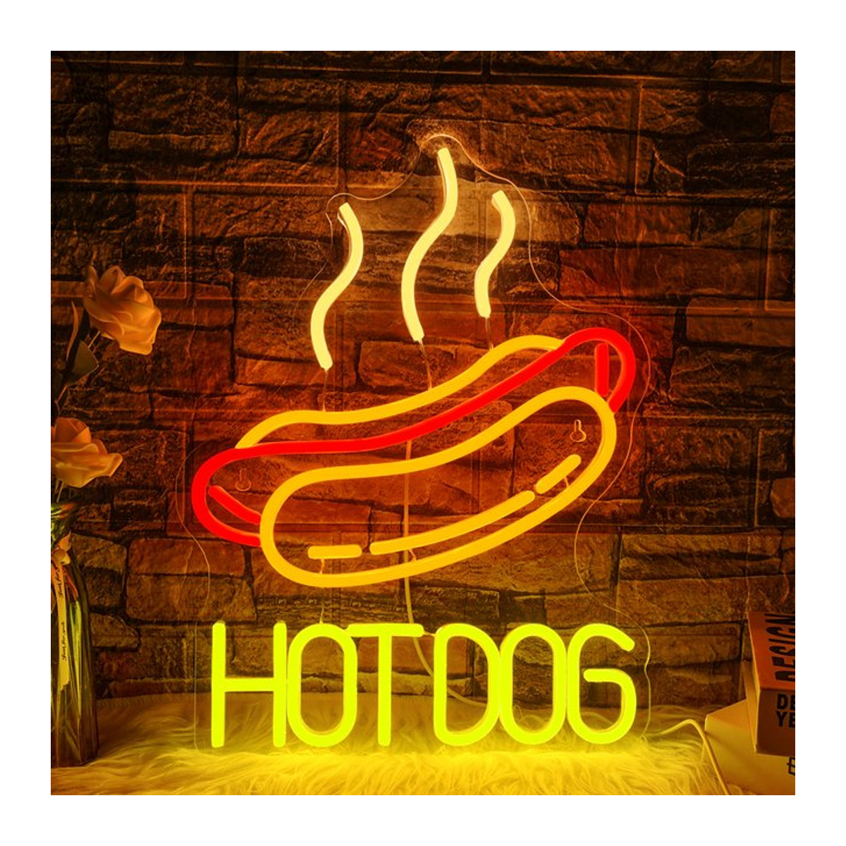 Wanxing Hot Dog Neon LED Zeichen Dimmbare Wandlampe in Bunt im Retro-Design für Fast Food Shop, Bar und Küche - Bild 1