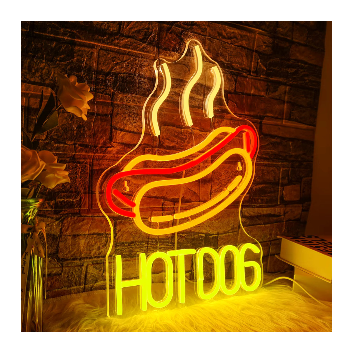 Wanxing Hot Dog Neon LED Zeichen Dimmbare Wandlampe in Bunt im Retro-Design für Fast Food Shop, Bar und Küche - Bild 2