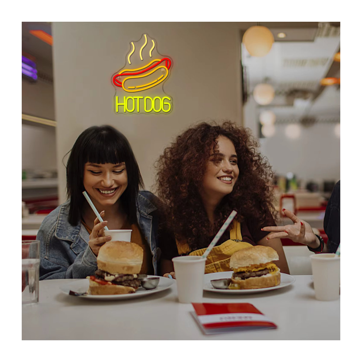Wanxing Hot Dog Neon LED Zeichen Dimmbare Wandlampe in Bunt im Retro-Design für Fast Food Shop, Bar und Küche - Bild 6