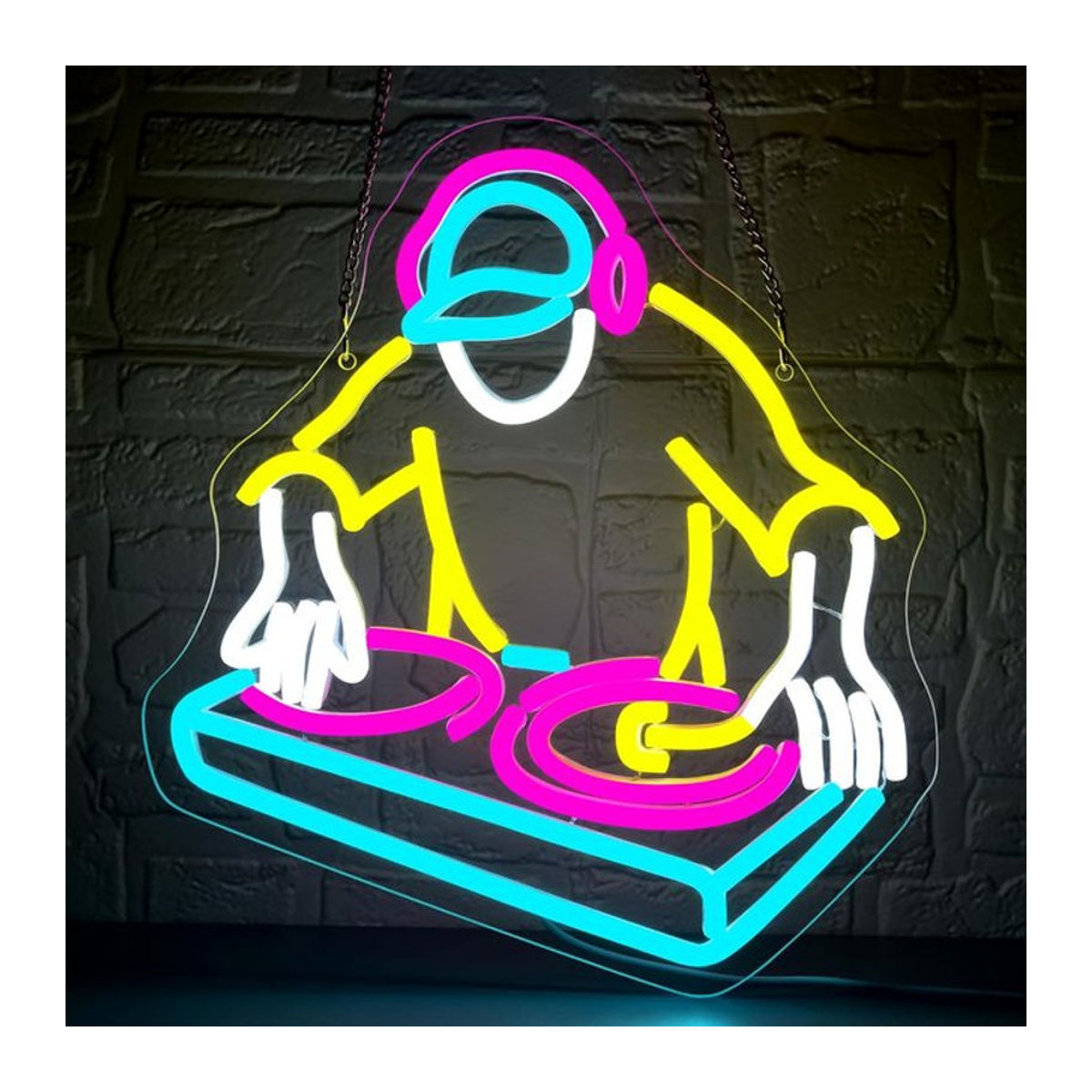 Wanxing LED DJ-Player Leuchtreklame aus Acryl, mehrfarbig, hängende Wanddekoration für Musikzimmer und Studio - Bild 1