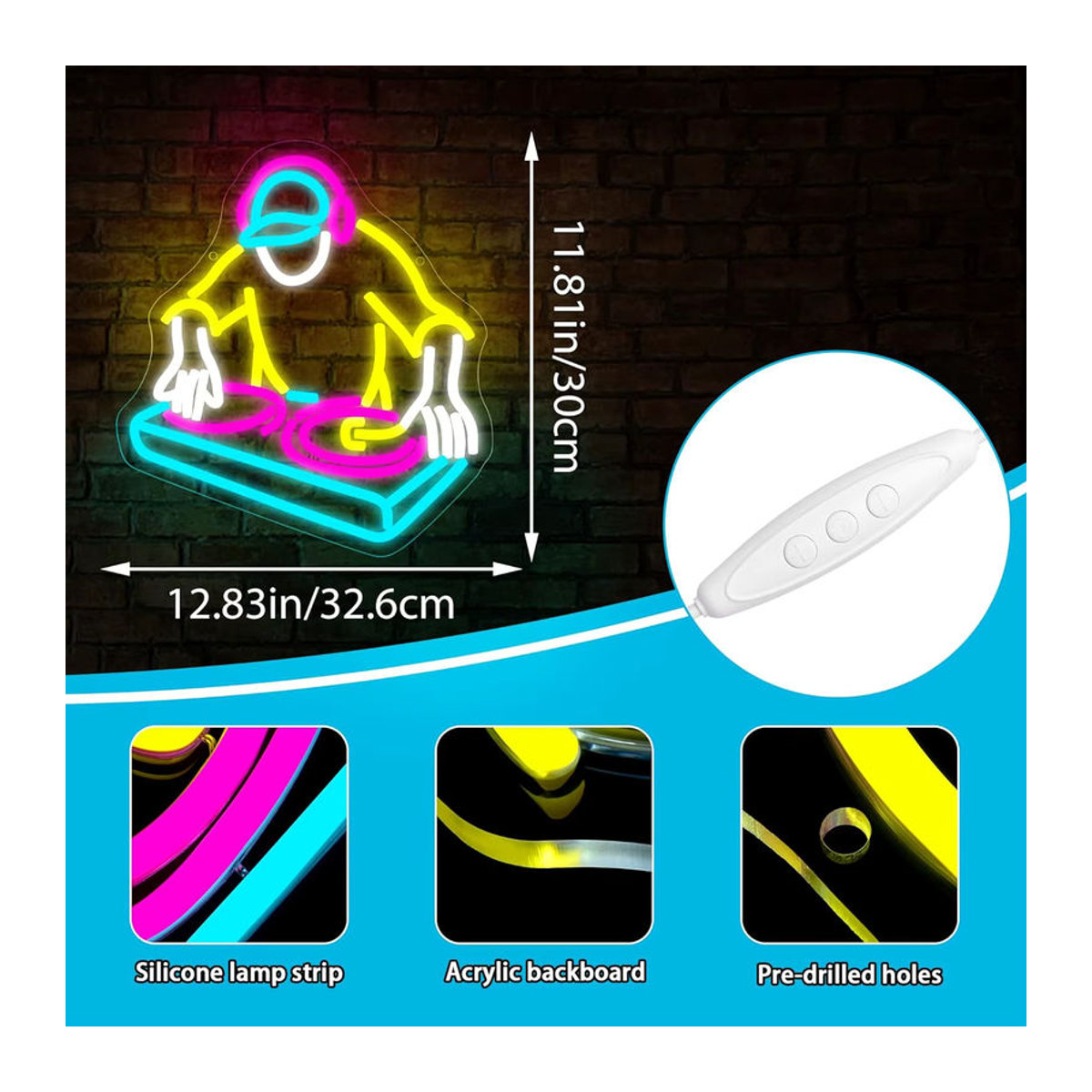 Wanxing LED DJ-Player Leuchtreklame aus Acryl, mehrfarbig, hängende Wanddekoration für Musikzimmer und Studio - Bild 3