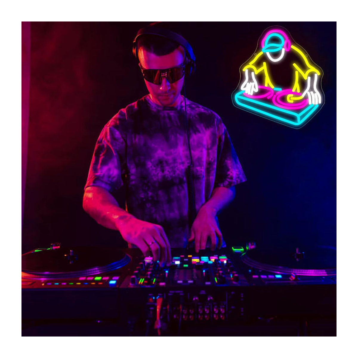 Wanxing LED DJ-Player Leuchtreklame aus Acryl, mehrfarbig, hängende Wanddekoration für Musikzimmer und Studio - Bild 5