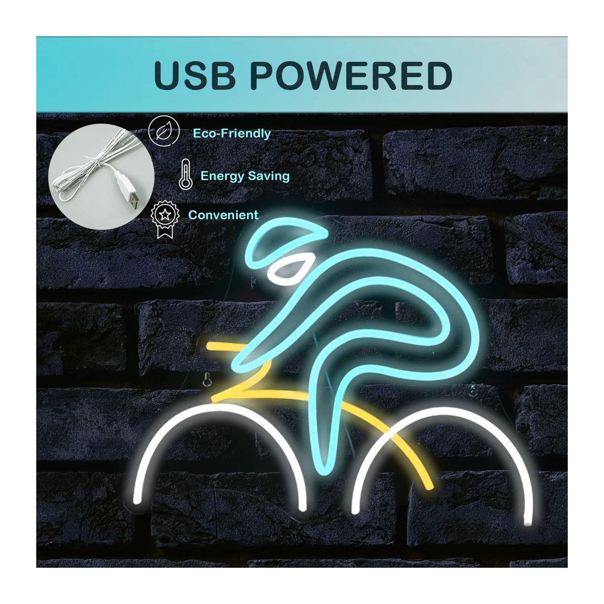 Wanxing LED Fahrrad-Leuchtreklame in Bunt für die Wanddekoration, dimmbare moderne USB-Leuchte aus Kunststoff - Bild 3