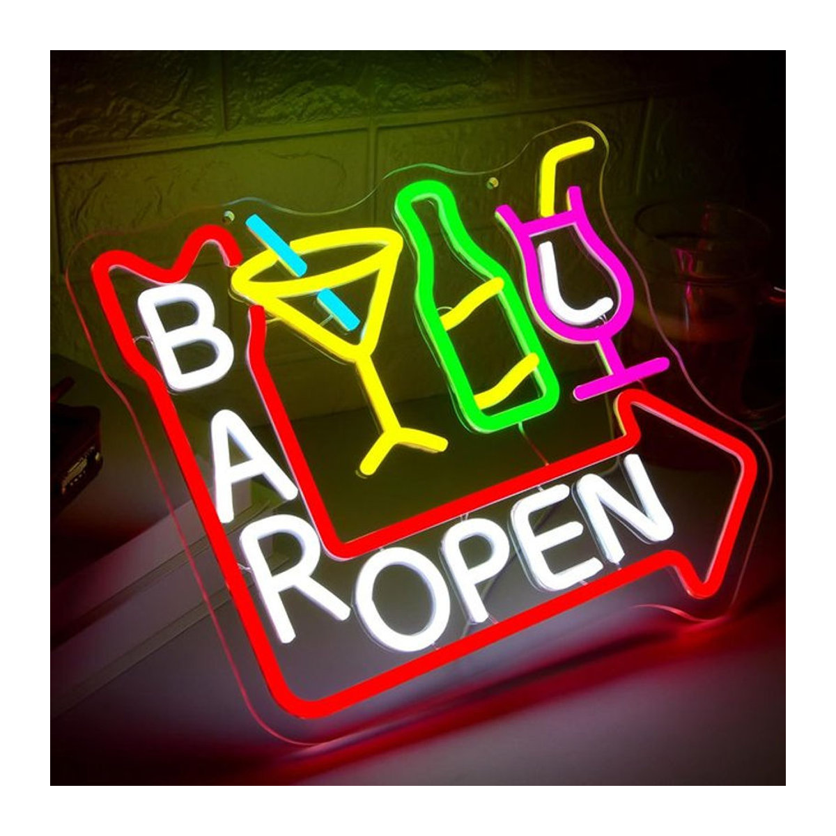 Wanxing LED Neon Schild Bar Open mit Pfeil in Bunt als Retro Wanddekoration aus Acryl - Bild 1