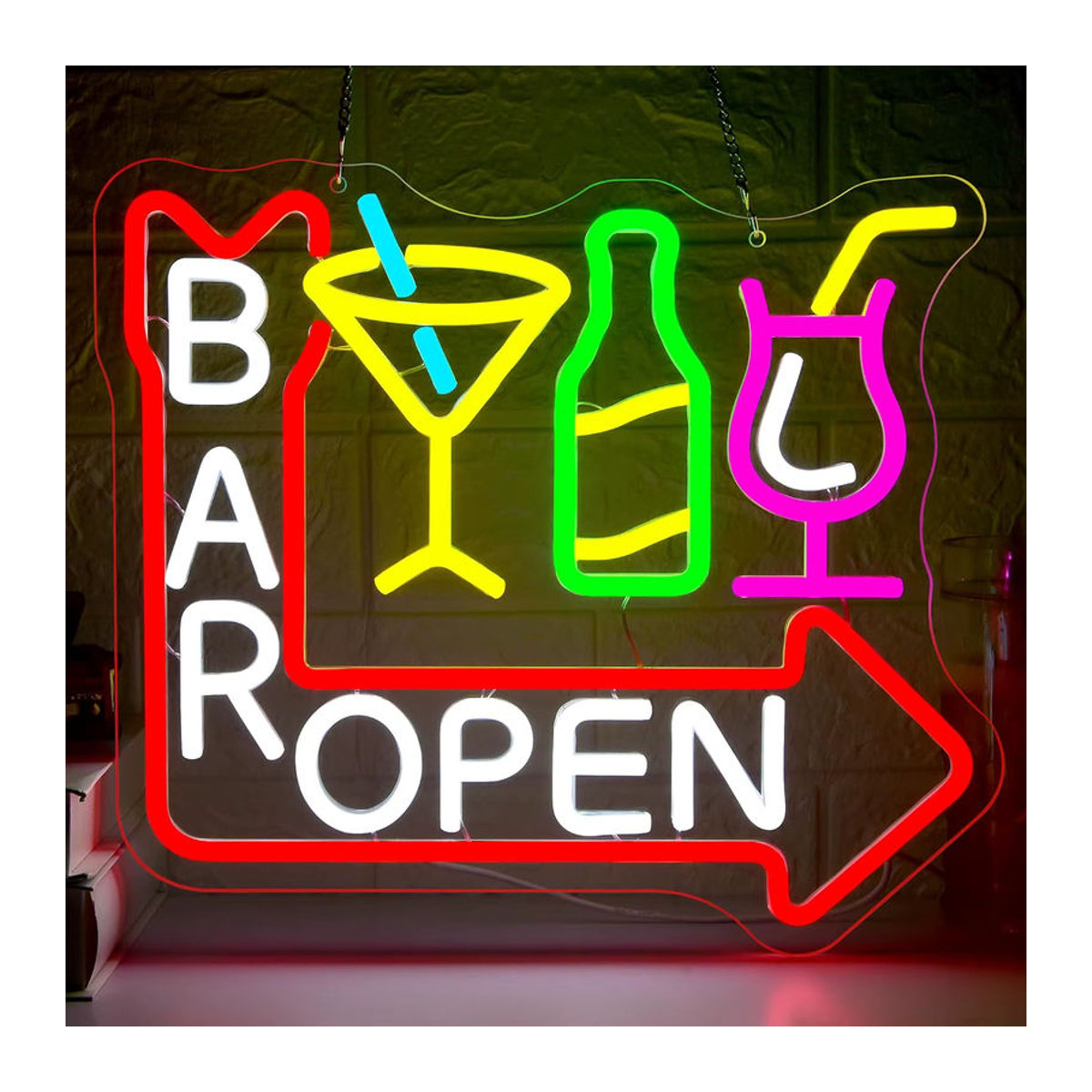 Wanxing LED Neon Schild Bar Open mit Pfeil in Bunt als Retro Wanddekoration aus Acryl - Bild 2