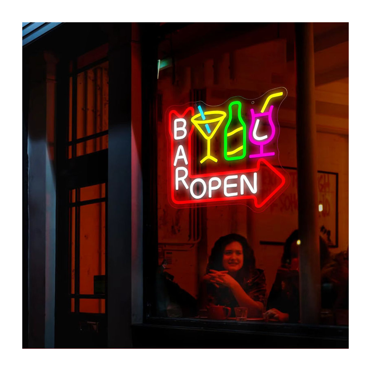 Wanxing LED Neon Schild Bar Open mit Pfeil in Bunt als Retro Wanddekoration aus Acryl - Bild 4