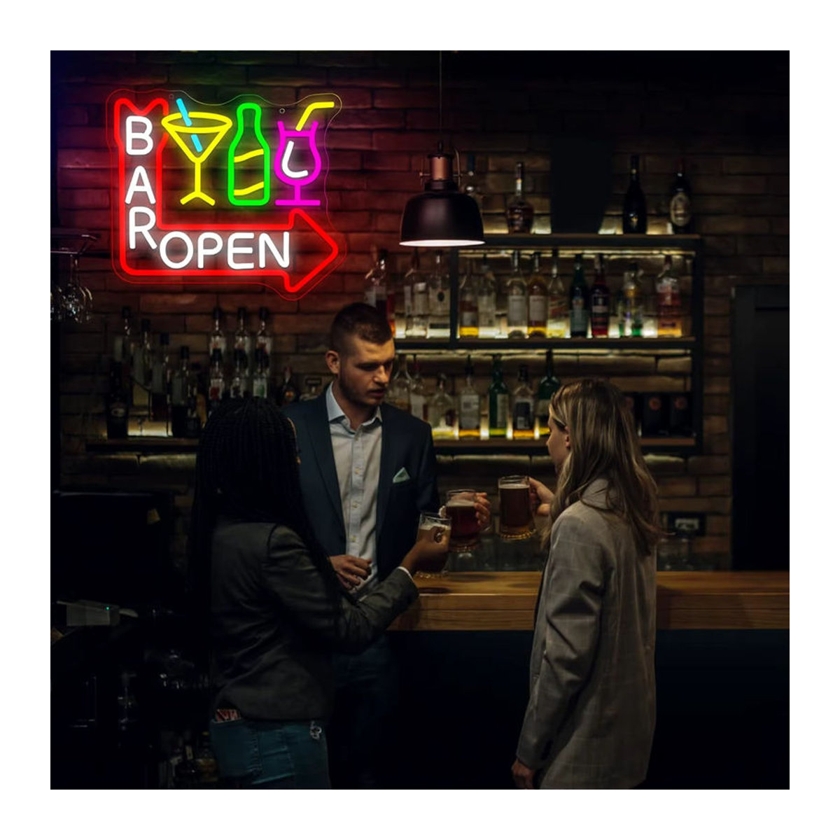 Wanxing LED Neon Schild Bar Open mit Pfeil in Bunt als Retro Wanddekoration aus Acryl - Bild 5