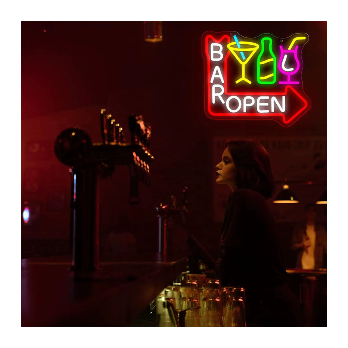 Wanxing LED Neon Schild Bar Open mit Pfeil in Bunt als Retro Wanddekoration aus Acryl - Bild 6