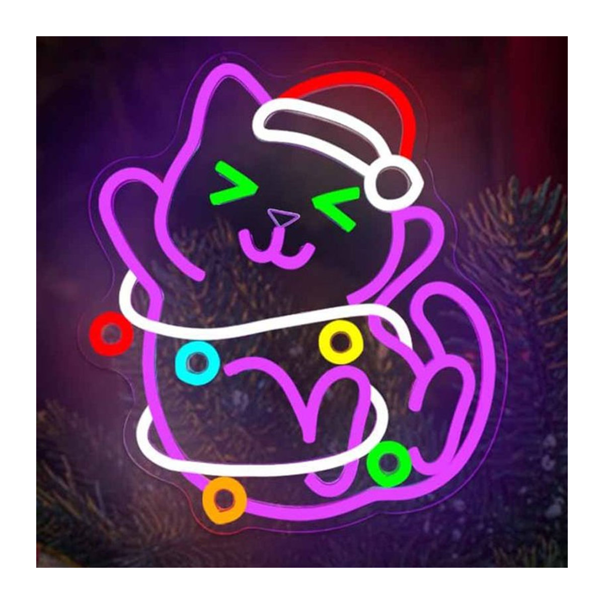 Wanxing LED Neon Schild Katze Weihnachten Dimmbare Acryl Wandkunst Bunt - Bild 1