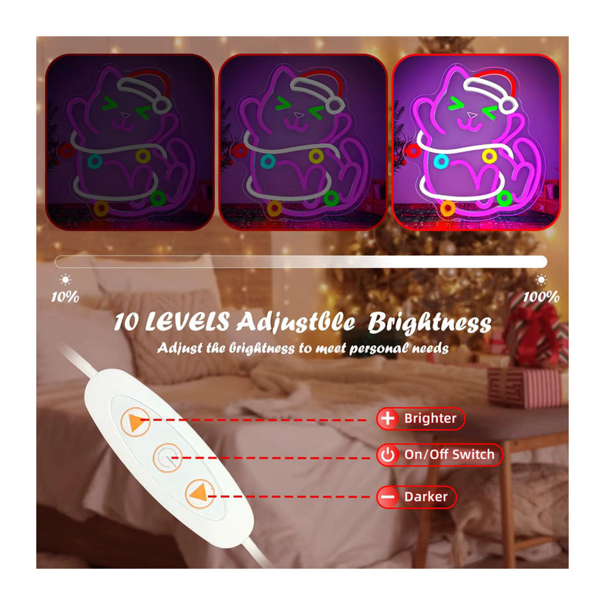 Wanxing LED Neon Schild Katze Weihnachten Dimmbare Acryl Wandkunst Bunt - Bild 5
