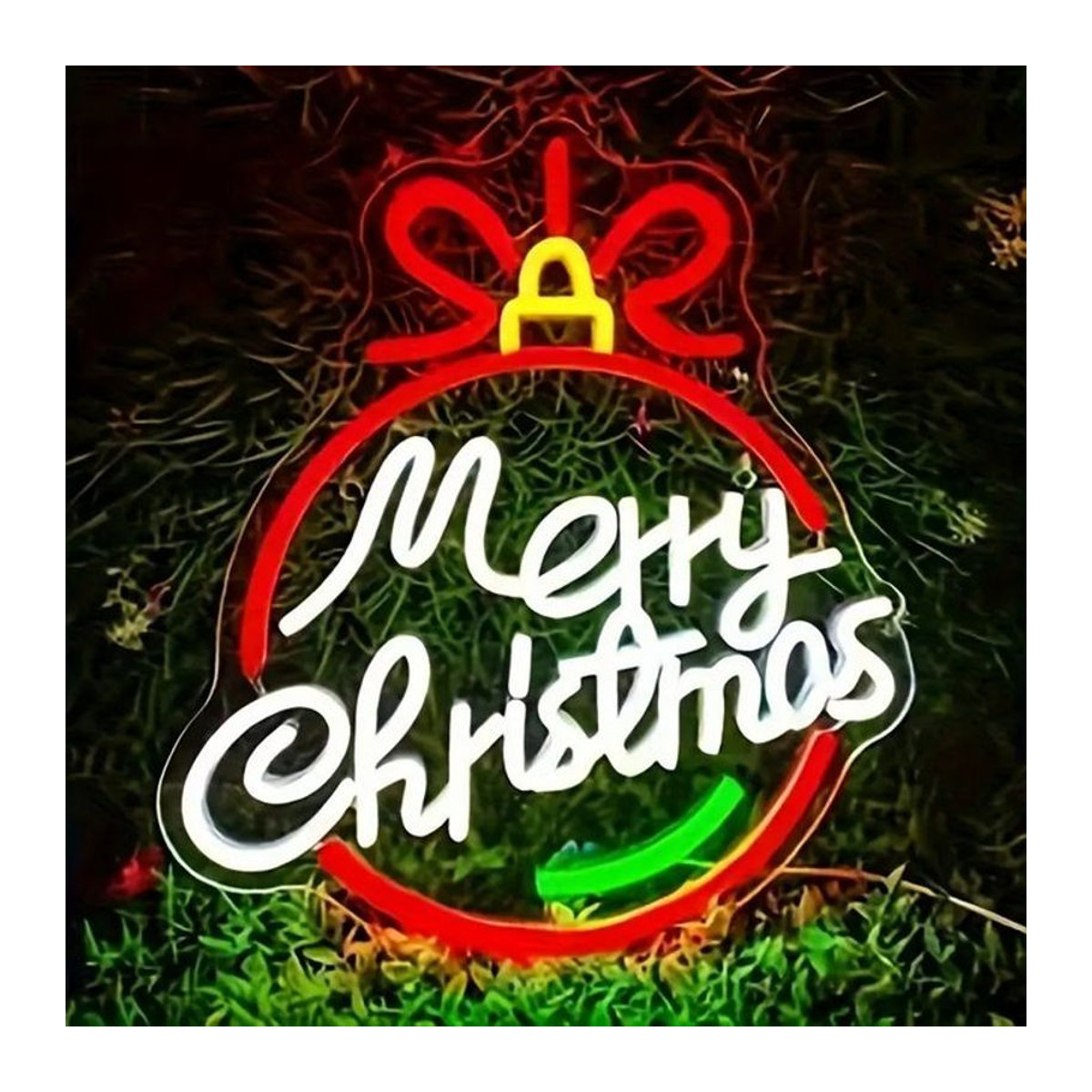 Wanxing LED Neonschild Frohe Weihnachten mit Glöckchen und Holly als bunte Wanddekoration - Bild 1