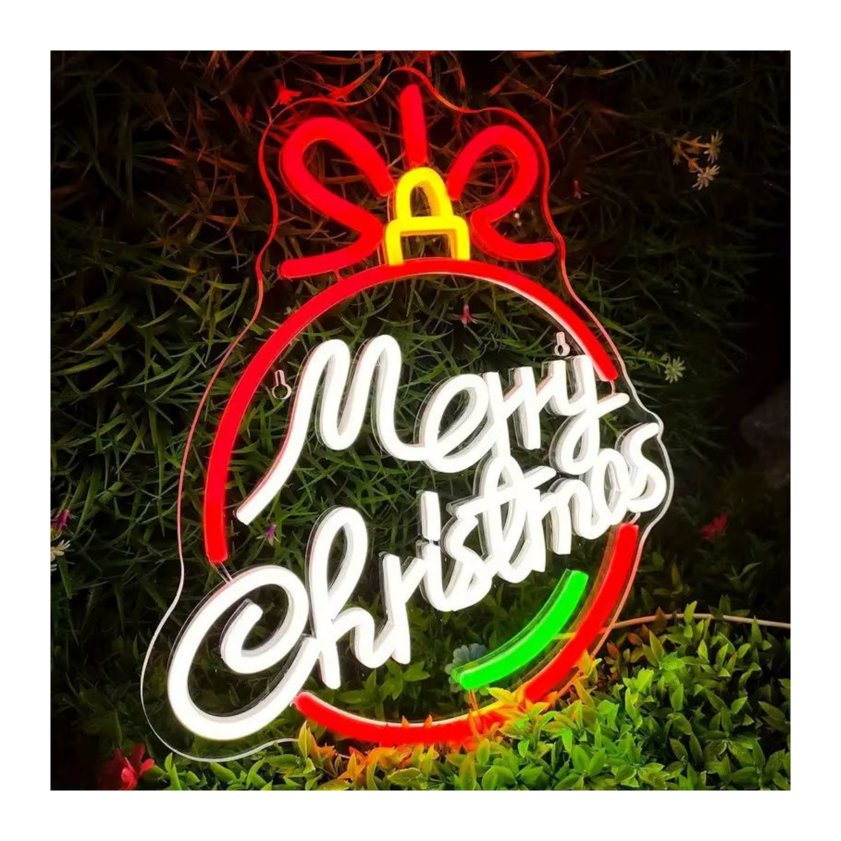 Wanxing LED Neonschild Frohe Weihnachten mit Glöckchen und Holly als bunte Wanddekoration - Bild 5