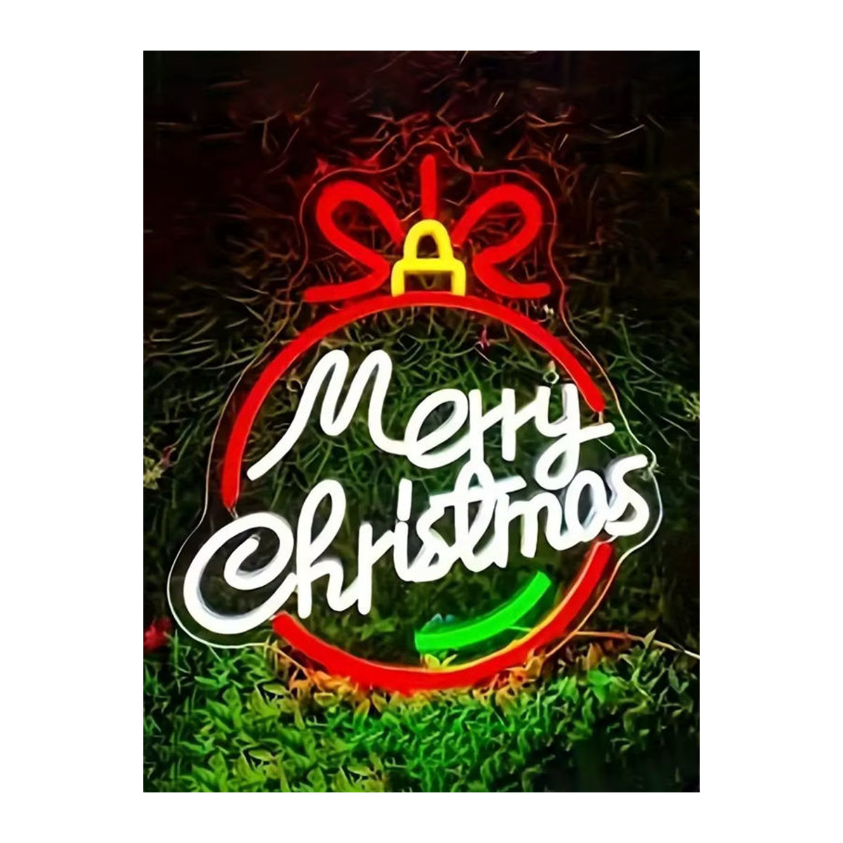 Wanxing LED Neonschild Frohe Weihnachten mit Glöckchen und Holly als bunte Wanddekoration - Bild 6