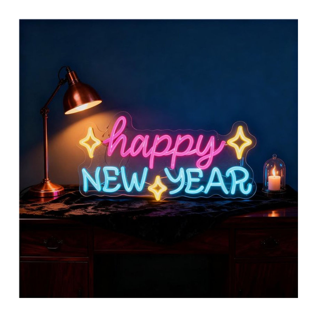 Wanxing LED Neonschild Frohes Neues Jahr Bunt USB-betrieben als Silvester Wanddekoration für Party und Bar - Bild 1