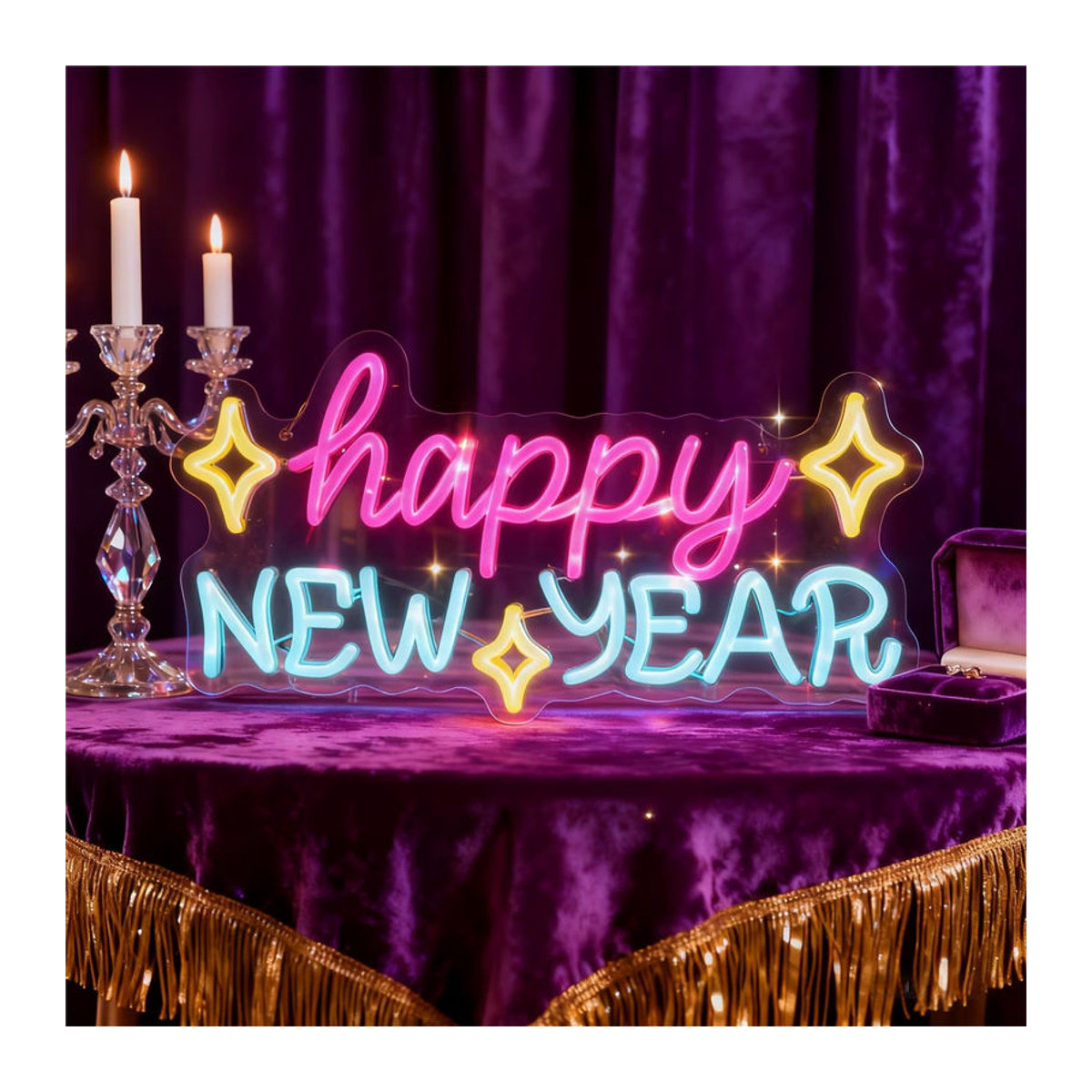 Wanxing LED Neonschild Frohes Neues Jahr Bunt USB-betrieben als Silvester Wanddekoration für Party und Bar - Bild 2