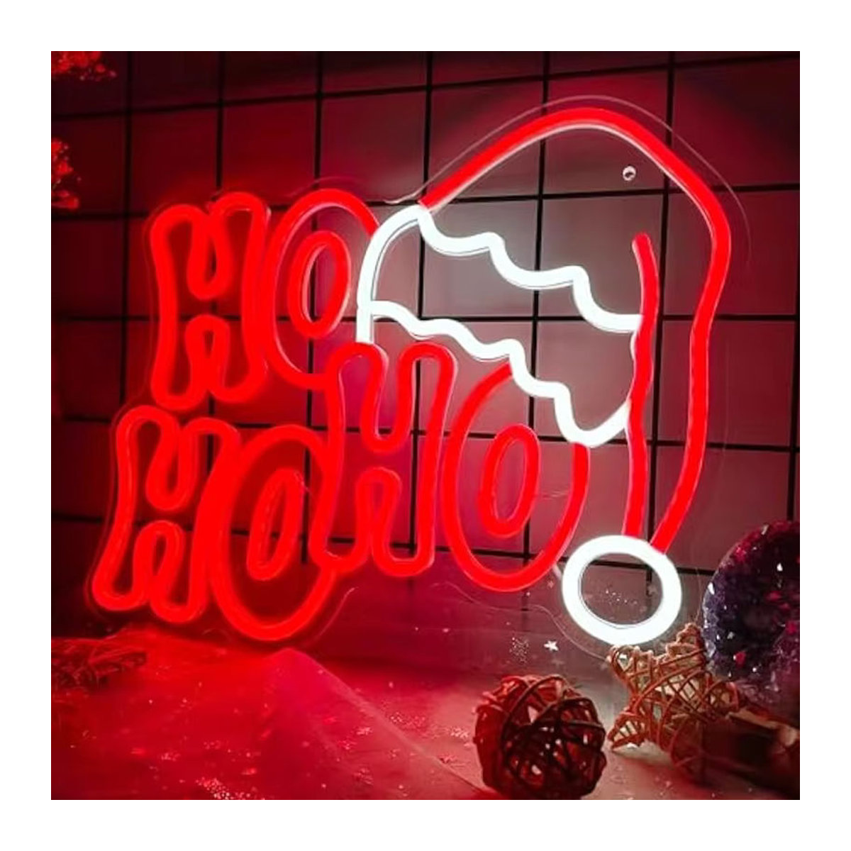 Wanxing LED-Neonschild HOHOHO Weihnachtsdekoration in Rot, USB-betriebene Wandkunst für Kinderzimmer und Feiertage - Bild 2