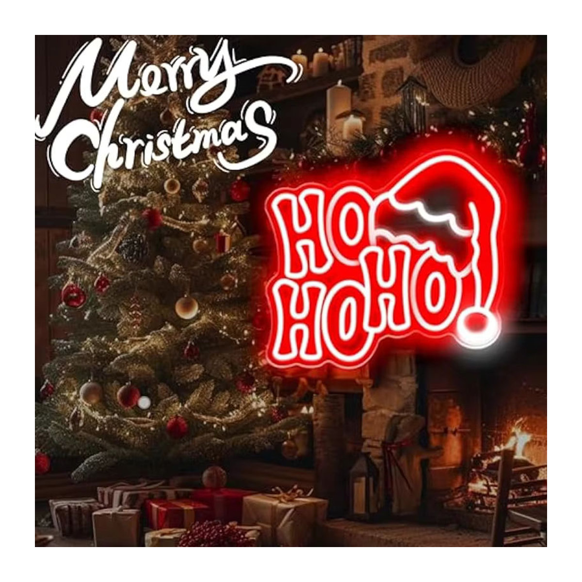 Wanxing LED-Neonschild HOHOHO Weihnachtsdekoration in Rot, USB-betriebene Wandkunst für Kinderzimmer und Feiertage - Bild 4