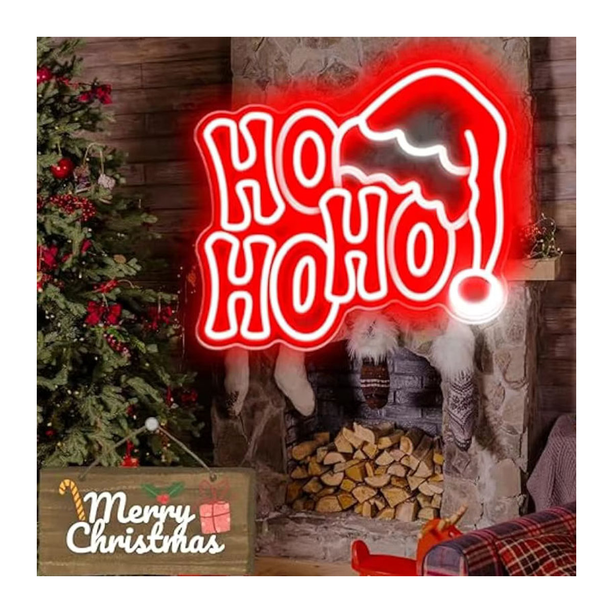 Wanxing LED-Neonschild HOHOHO Weihnachtsdekoration in Rot, USB-betriebene Wandkunst für Kinderzimmer und Feiertage - Bild 5