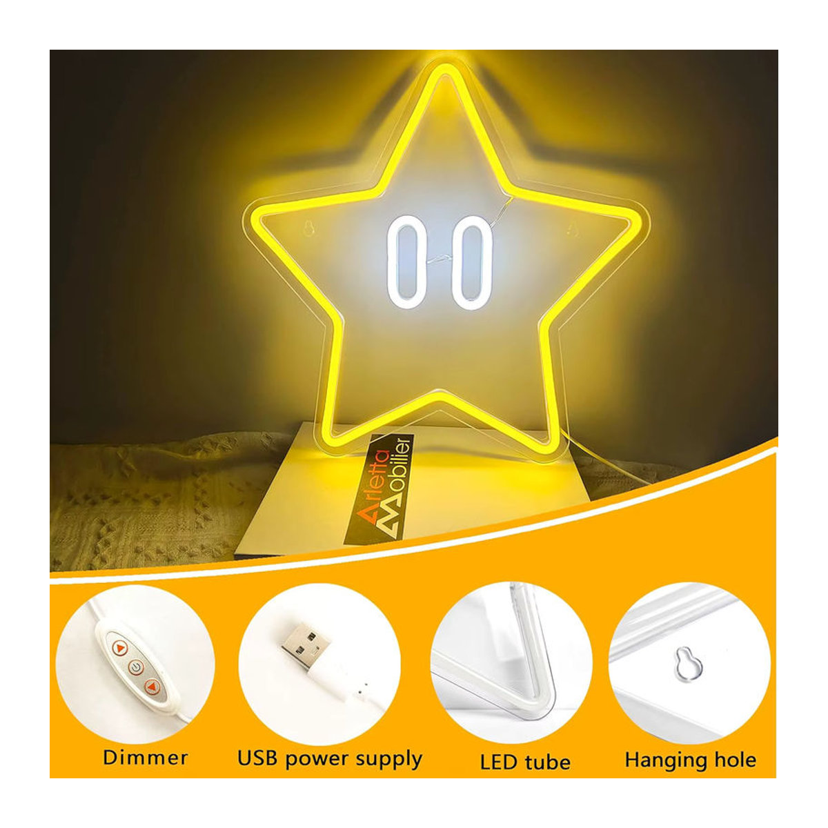 Wanxing LED Star Neon Sign in Gelb für Gaming Room Decor und Gamer Geschenke - Bild 3