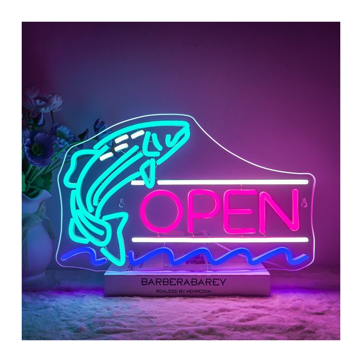 Wanxing Neon LED Schild Fisch Öffnen Bunt Moderne Wandlampe für Meeresfrüchte-Restaurants und Hotels via USB - Bild 1