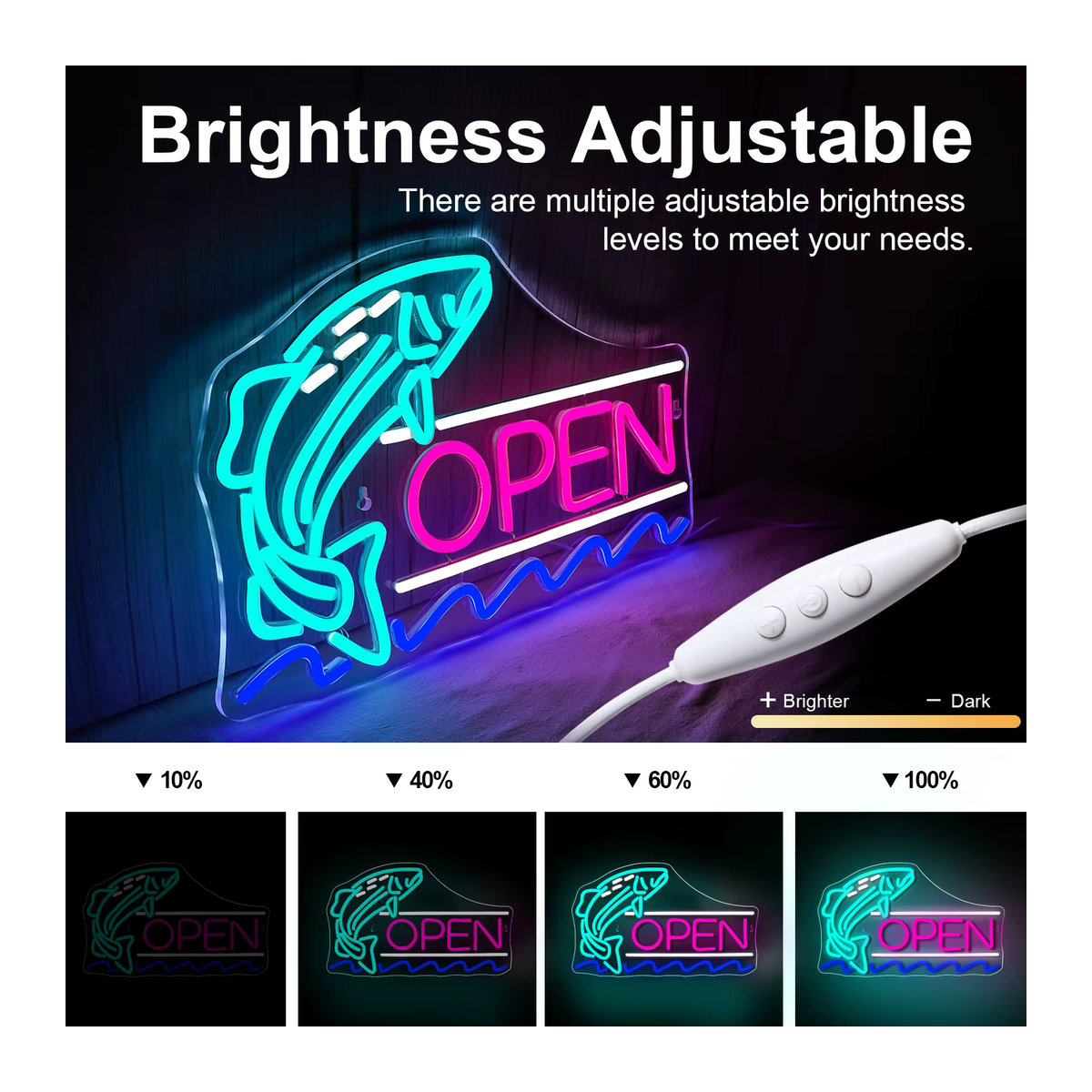 Wanxing Neon LED Schild Fisch Öffnen Bunt Moderne Wandlampe für Meeresfrüchte-Restaurants und Hotels via USB - Bild 5