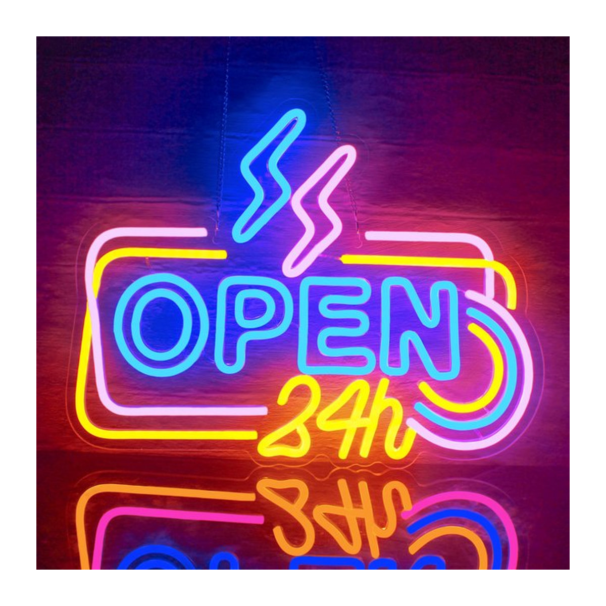 Wanxing Neon-LED-Schild Open 24 Stunden in Bunt, dimmbares Retro-Neonlicht mit USB-Betrieb zur Wandmontage für Bar, Café und Geschäft - Bild 1