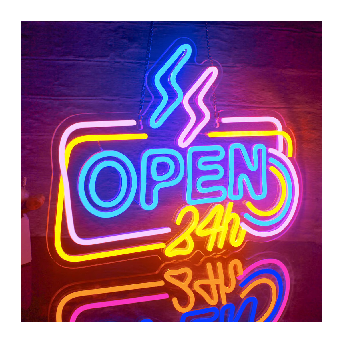 Wanxing Neon-LED-Schild Open 24 Stunden in Bunt, dimmbares Retro-Neonlicht mit USB-Betrieb zur Wandmontage für Bar, Café und Geschäft - Bild 2