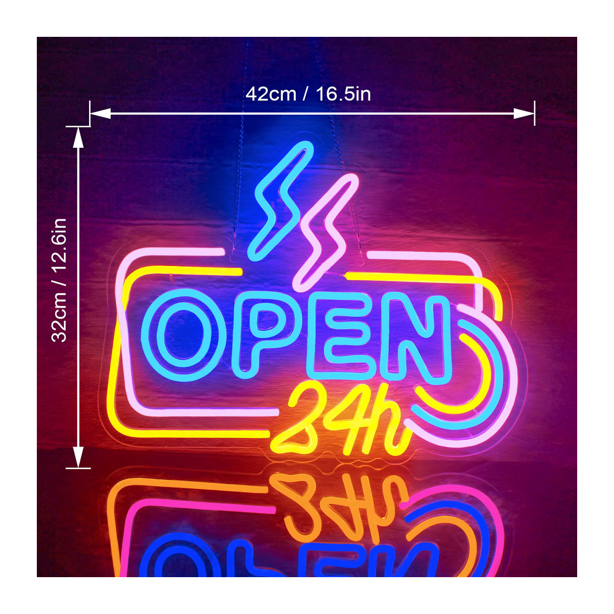 Wanxing Neon-LED-Schild Open 24 Stunden in Bunt, dimmbares Retro-Neonlicht mit USB-Betrieb zur Wandmontage für Bar, Café und Geschäft - Bild 3