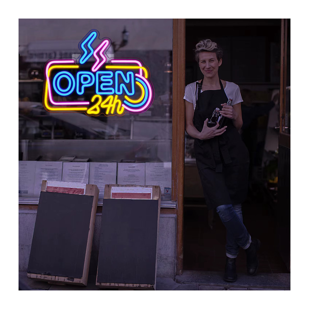 Wanxing Neon-LED-Schild Open 24 Stunden in Bunt, dimmbares Retro-Neonlicht mit USB-Betrieb zur Wandmontage für Bar, Café und Geschäft - Bild 5