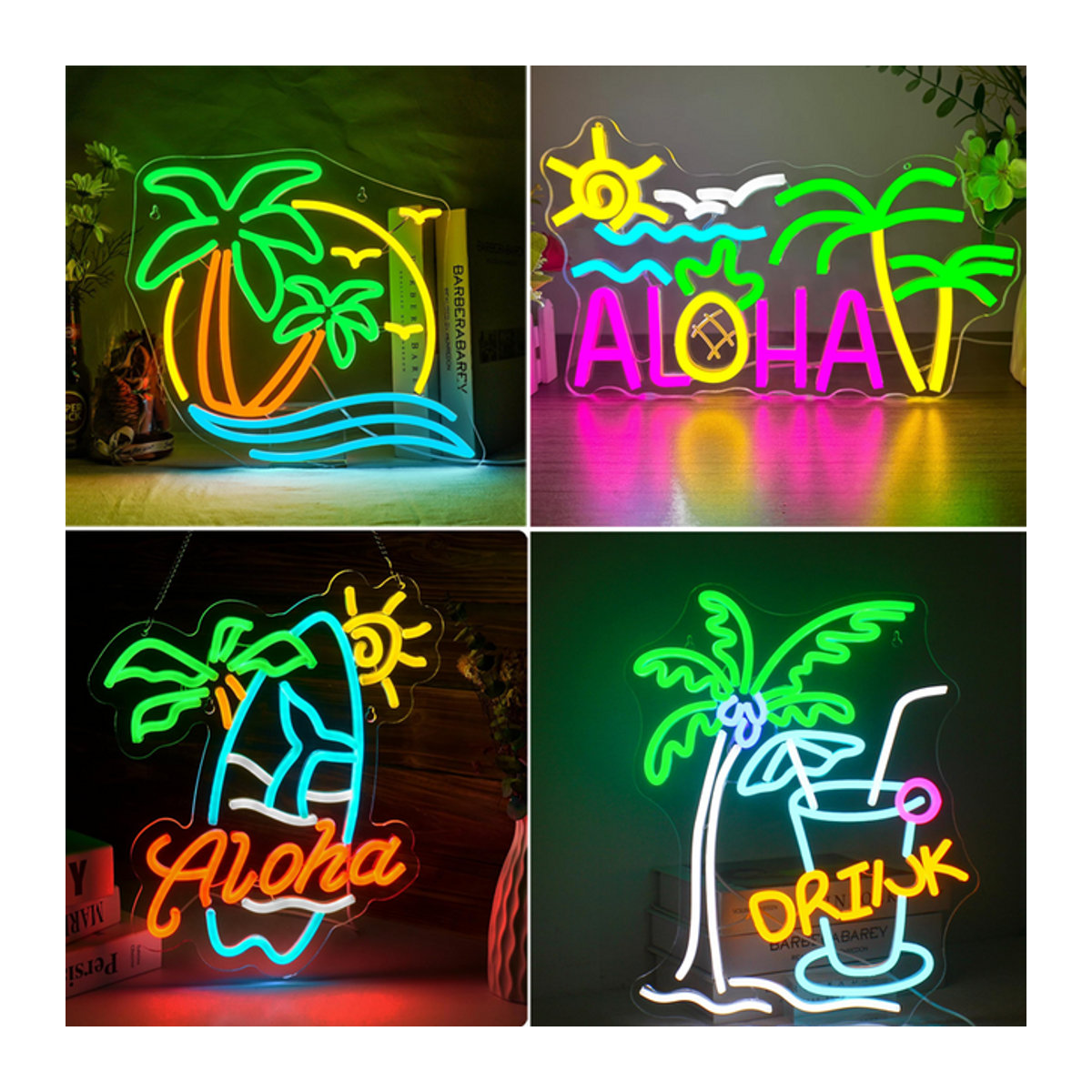 Wanxing Neon Schild Wanddekoration Kokosnussbaum und Delphin in Bunt für Tiki Bar und Strandparty - Bild 1