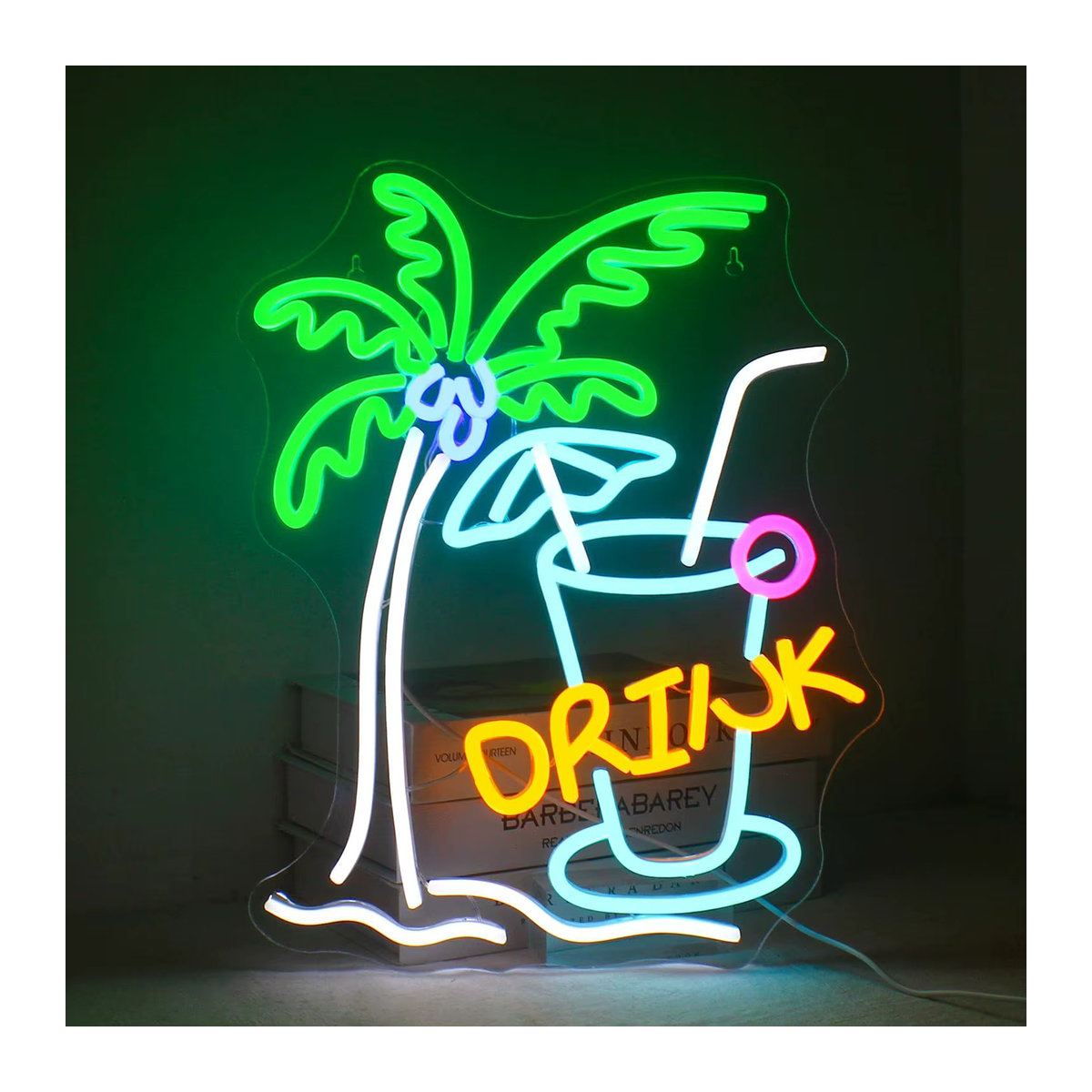Wanxing Neon Schild Wanddekoration Kokosnussbaum und Delphin in Bunt für Tiki Bar und Strandparty - Bild 2