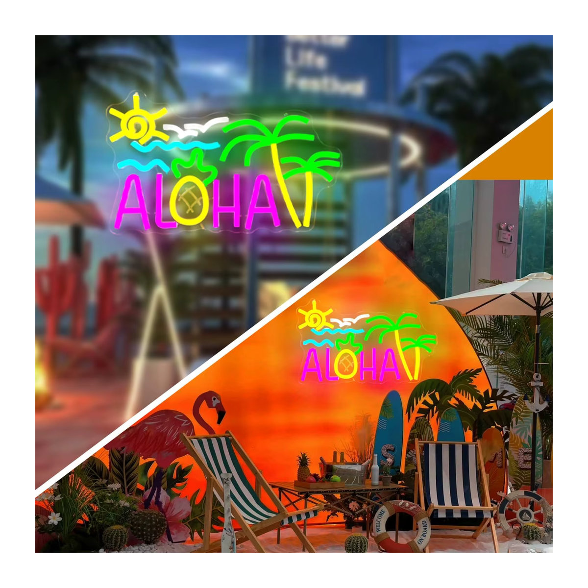 Wanxing Neon Schild Wanddekoration Kokosnussbaum und Delphin in Bunt für Tiki Bar und Strandparty - Bild 3